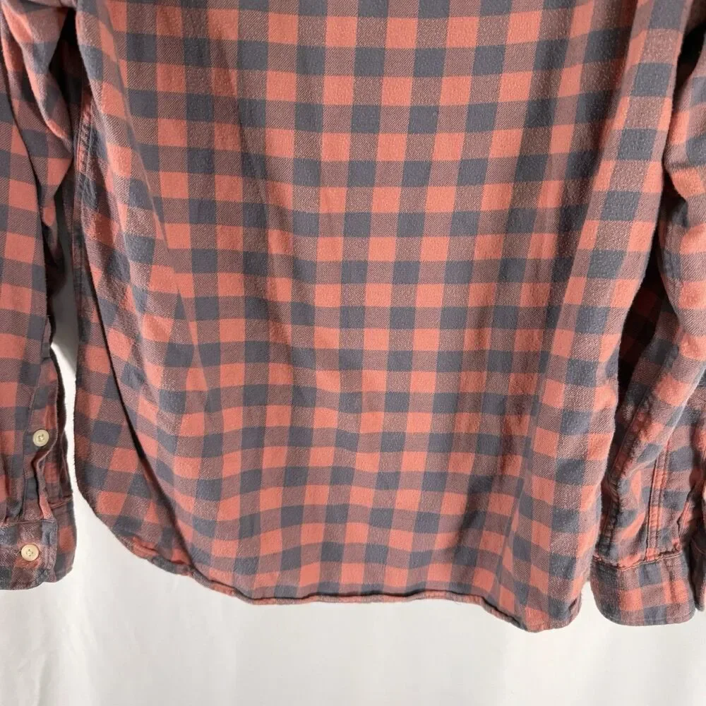 J Crew Flannel Slim Fit Button Down Shirt Men's Medium Orange Plaid Long Sleeve